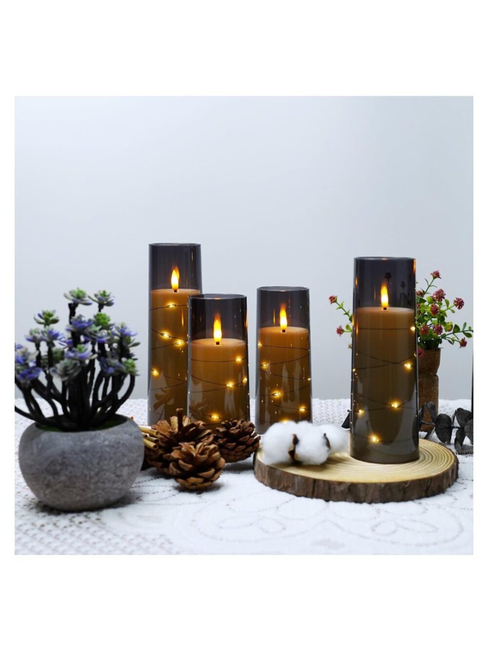Flameless LED Candles Set 5 Flickering Timer Acrylic Shell Embedded String - Picture 2 of 5